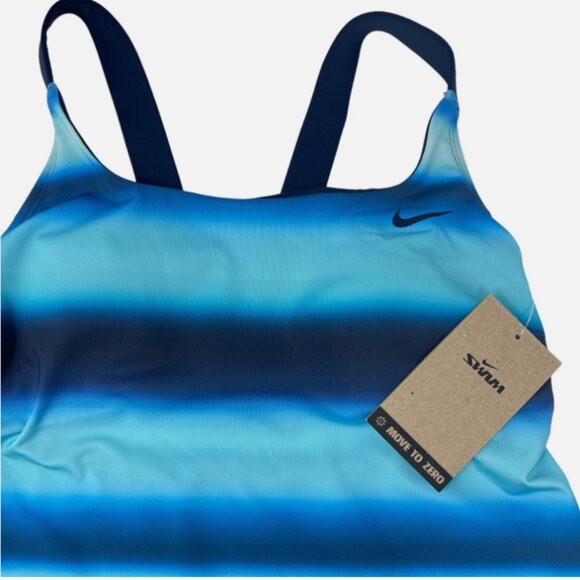 Brand New Women's Nike Blue Blur V-Back Move To Zero Tankini Swimsuit Top - Picture 4 of 9